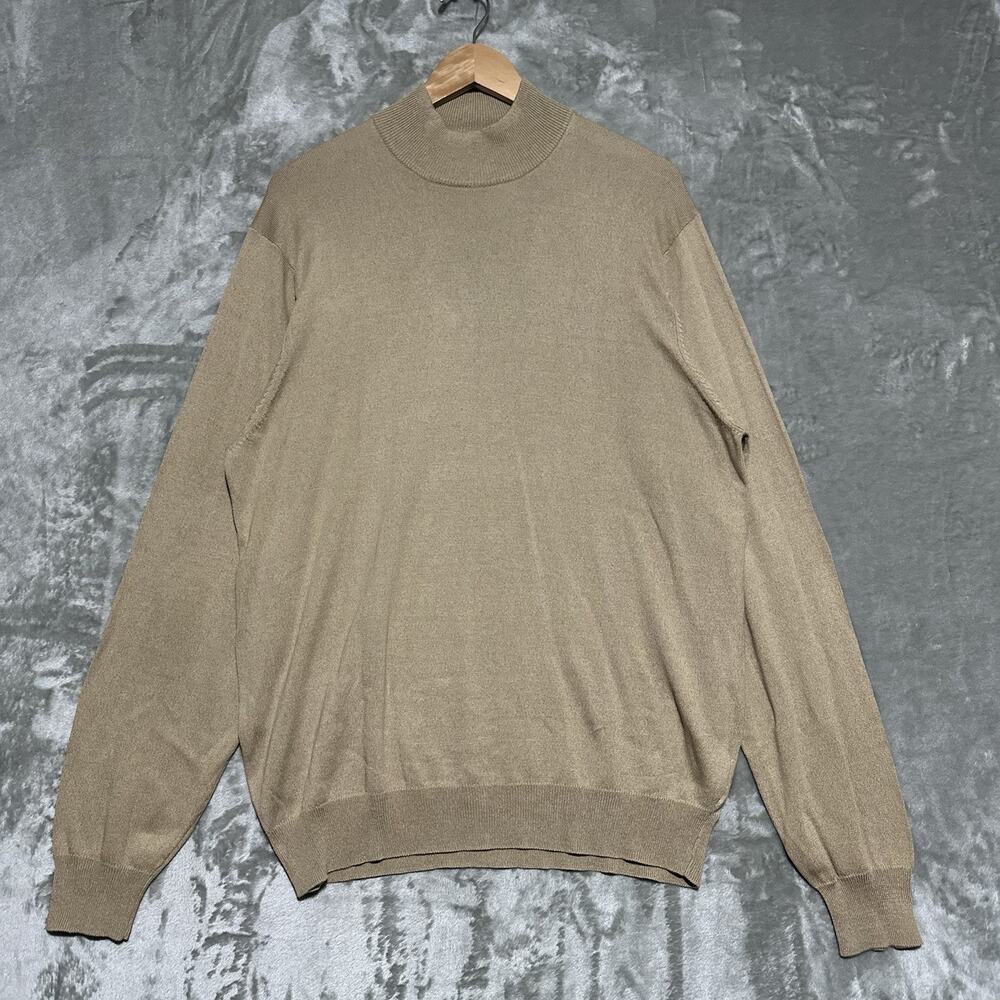 Jos A Bank Signature 100% Silk Mock Neck Sweater Mens Size L Beige Quiet Luxury